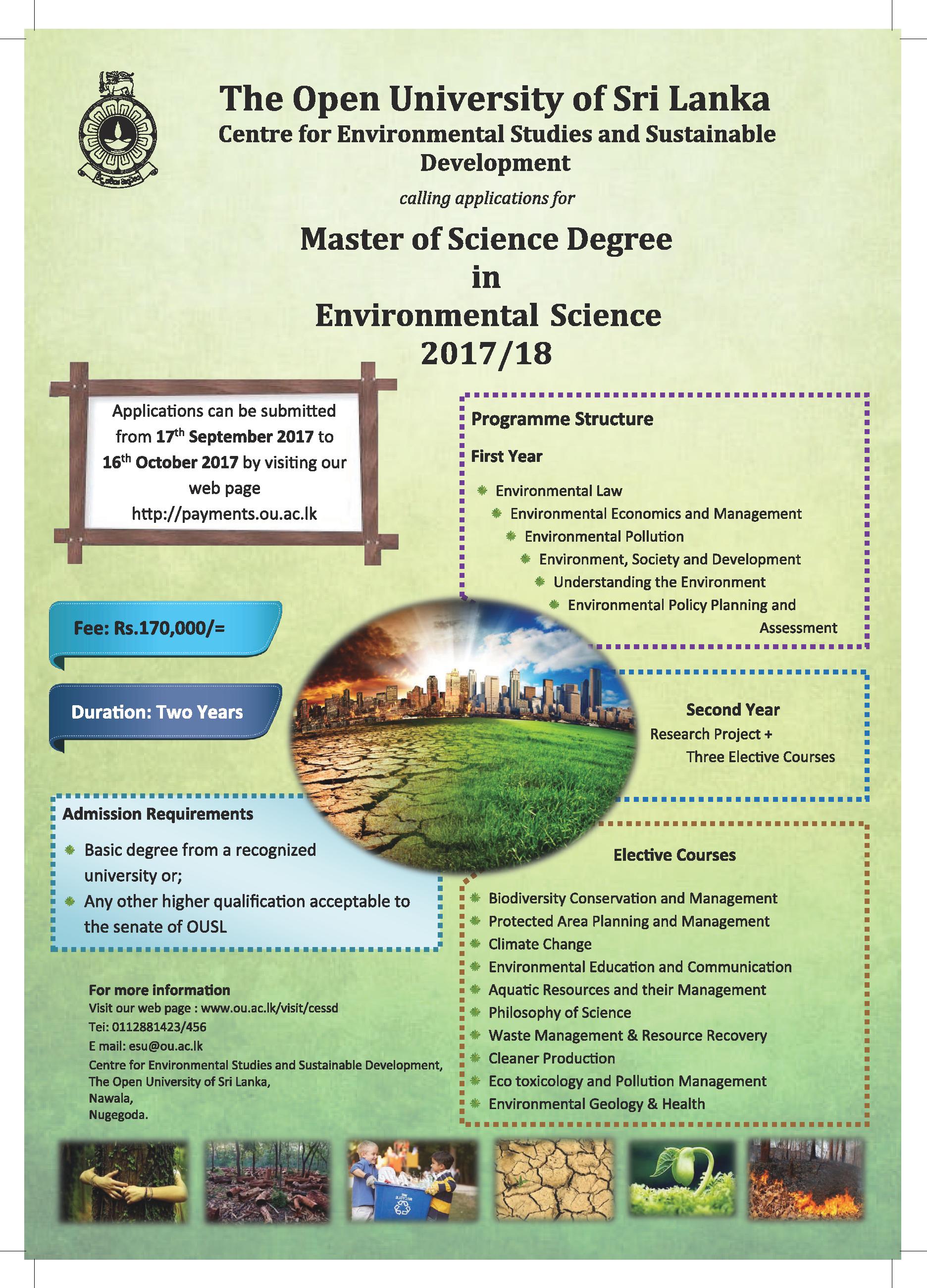 M.Sc. in Environmental Science (2017/2018) - The Open University of Sri Lanka